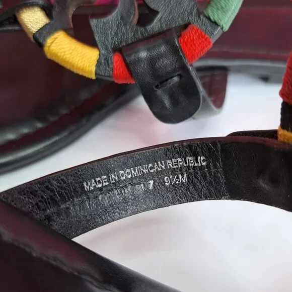 TORY BURCH 'MILLER' LEATHER THONG SANDALS EMBROIDERED W/'TB' BOX - Picture 11 of 16